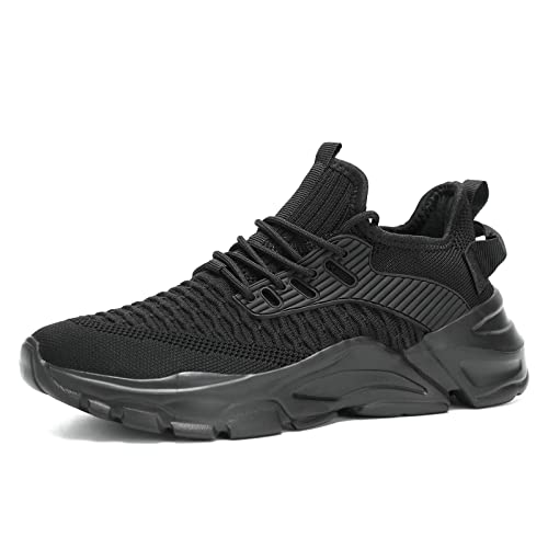Srenket Men's Running Shoes Non Slip Shoes Breathable Lightweight Fashion Sneakers Slip Resistant Athletic Sports Walking Gym Work Shoes All Black