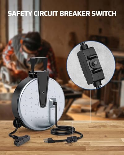 DEWENWILS Retractable Extension Cord Reel, Metal Reel with 30FT Power Cord