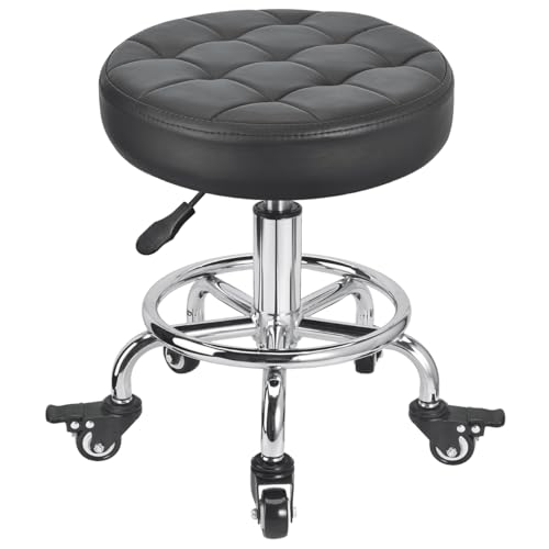 FLOLXNB Rolling Stool Low Roller Seat PU Leather, Rolling Chair Height Adjustable, Garage Stool with Wheels for Manicure Mechanic Home Office Garage Shop (Style 2)