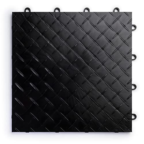 Big Floors RaceDeck Garage Floor Tiles, Interlocking Garage Flooring, Diamond Plate Pattern Heavy-Duty Copolymer Modular Tile (Black, 48 Pack of 12 x 12" Tiles, 48 Sq Ft)