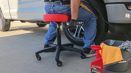 Powerbuilt Rolling Shop Stool with Adjustable Height, Mechanic Detailer Garage Seat with Padding - 240250, Red