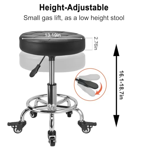 FLOLXNB Rolling Stool Low Roller Seat PU Leather, Rolling Chair Height Adjustable, Garage Stool with Wheels for Manicure Mechanic Home Office Garage Shop (Style 2)