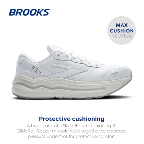 Brooks Women’s Ghost Max Suede/Leather Neutral Running & Walking Shoe - White/White - 7.5 Wide