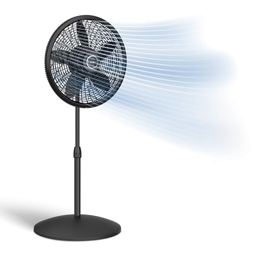 Lasko Pedestal Fan, Oscillating Fan for Bedroom with Adjustable Height and 3 Cooling Speeds, Portable, 18", Black, 1827