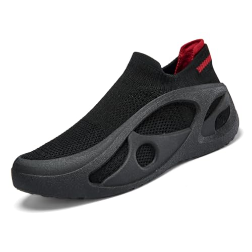 IWIHMIV Running Shoes Men Non Slip Lightweight Walking Sneakers Comfortable Soft Soled Athletic Workout Shoes（Black,9