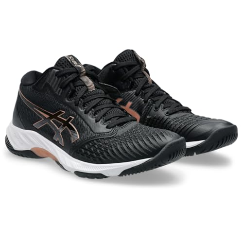 ASICS Women's Netburner Ballistic FlyteFoam Mid Top 3 Volleyball Shoes, 10.5, Black/Rose Gold