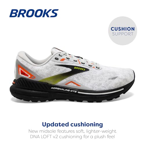 Brooks Men’s Adrenaline GTS 23 Supportive Running Shoe - Oyster/Black/Red Orange - 12 Medium