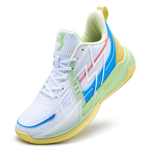 CJSPORX Men Women Basketball Shoes Breathable Non Slip Outdoor Fashion Sneakers White&Green-6 Size 5.5-1