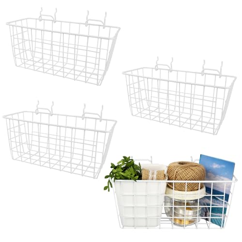 Pegboard Baskets 4 Pack Peg Board Metal Shelves Organizers (Medium, White)