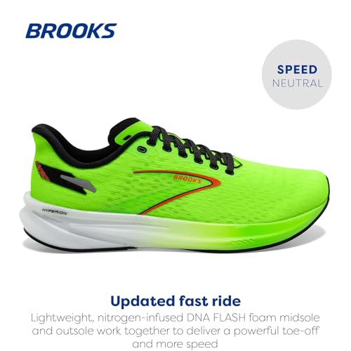Brooks Men’s Hyperion Neutral Running Shoe - Green Gecko/Red Orange/White - 13 Medium