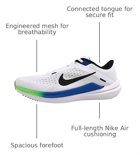 Nike Winflo 10 Men's Road Running Shoes (DV4022-103, White/Star Blue/Green Strike/Black) Size 8.5