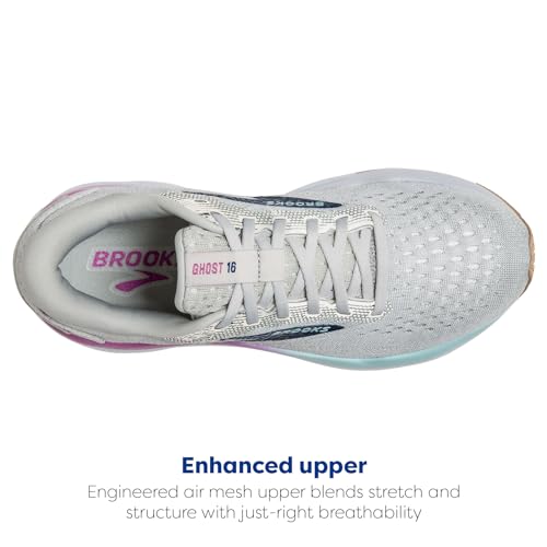 Brooks Women’s Ghost 16 Neutral Running Shoe - White/Grey/Estate Blue - 11 Medium