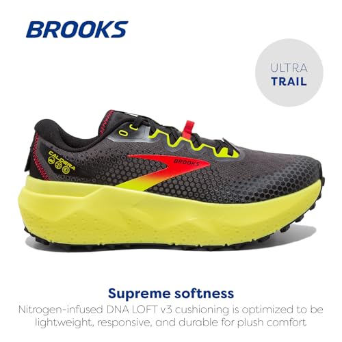 Brooks Men’s Caldera 6 Trail Running Shoe - Black/Fiery Red/Blazing Yellow - 9 Medium