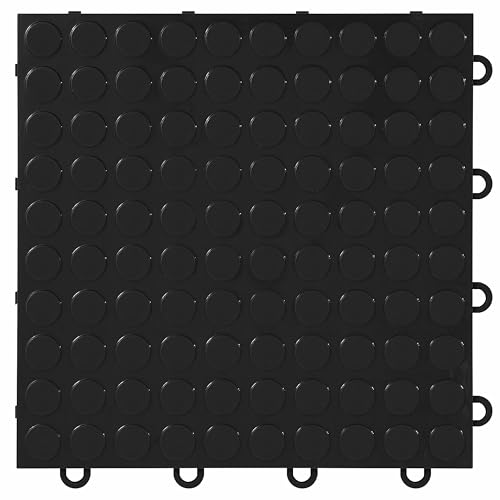 Nitro Tiles by FlooringInc 12" x 12" Interlocking Garage Floor Tiles, Coin Pattern Heavy Duty Polypropylene Flooring, Modular Snap-Together Non-Slip Floor Tile, Midnight Black, 24-Pack (24 Sq Ft)
