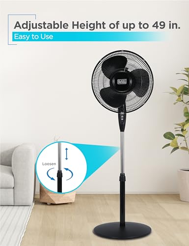 BLACK+DECKER 16" Oscillating Pedestal Fan with Remote, BFSR16B, Black
