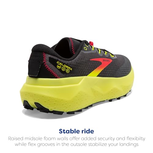 Brooks Men’s Caldera 6 Trail Running Shoe - Black/Fiery Red/Blazing Yellow - 9 Medium