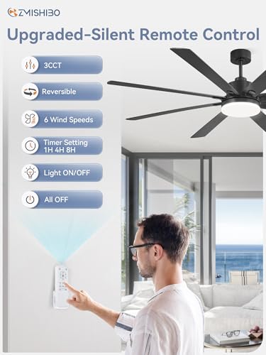 ZMISHIBO 72 Inch Large Ceiling Fan with Remote, Large LED Panel, Black