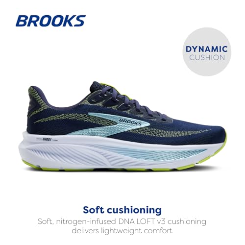 Brooks Men’s Ghost 17 Neutral Running Shoe - Peacoat/Lime/Blue - 11.5 Medium