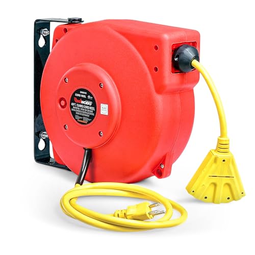 ReelWorks Retractable Extension Cord Reel Polypropylene 12AWG x 40' Foot