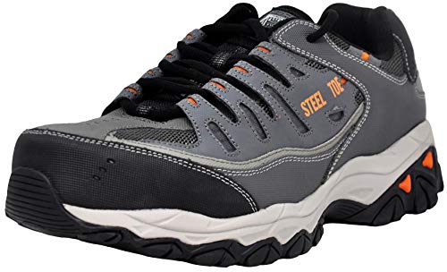 Skechers Men Cankton Steel Toe Work Sneaker, Charcoal/Orange, 11 M US