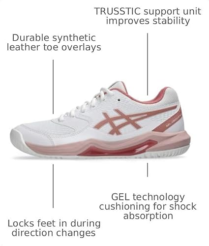 ASICS Women's Gel-Dedicate 8 Tennis Shoes, 9, White/Rose Rouge