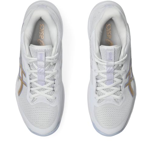 ASICS Women's Netburner Ballistic FlyteFoam Mid Top 4 Volleyball Shoes, 9.5, White/Champagne