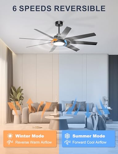 Ohniyou 60" Black Ceiling Fan with Light for Patio, Porch, Living Room