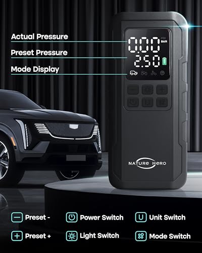 Nature Hero Tire Inflator Portable Air Compressor 150PSI Cordless Tire Pump