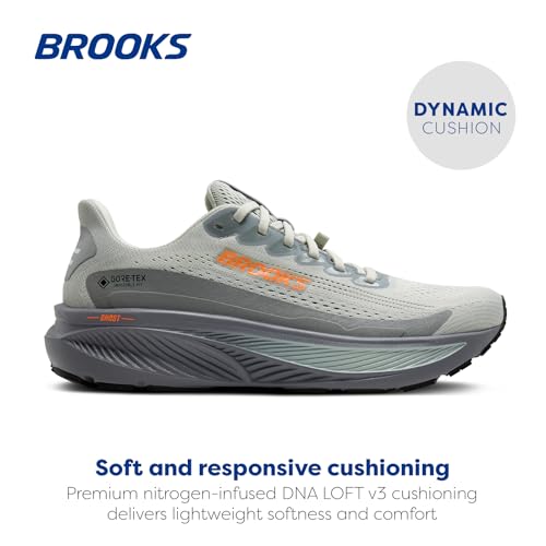 Brooks Men’s Ghost 17 GTX Waterproof Supportive Running & Walking Shoe - Smoke/Primer Grey/Orange - 8 Medium