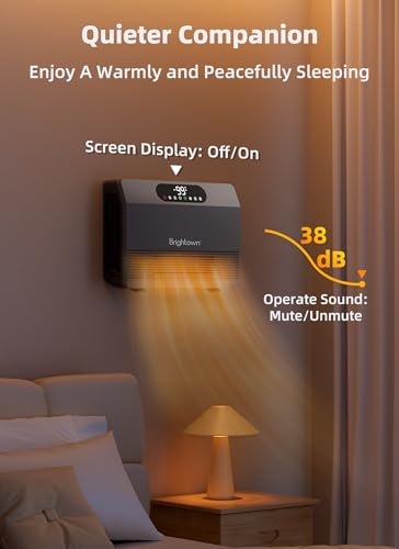 Brightown Smart Wall Heater, 1500W Electric Space Heater for Indoor Use, 5 Optional Modes, Adjustable Thermostat, Remote Control, Energy Efficient Easy-Mount Heater for Bedroom, Works with Alexa, Grey