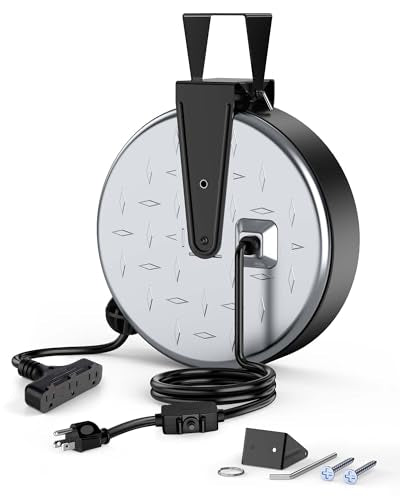 DEWENWILS Retractable Extension Cord Reel, Metal Reel with 30FT Power Cord