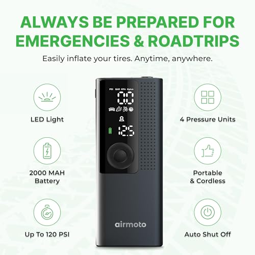 Airmoto Tire Inflator Portable Air Compressor for Cars, Bikes and Bicycles