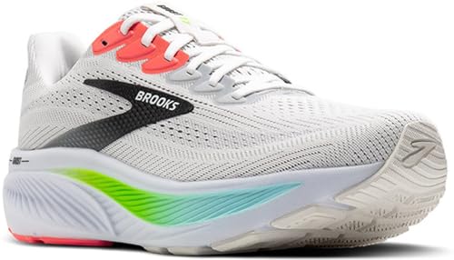 Brooks Men’s Ghost 17 Neutral Running Shoe - White/Pink Clay/Gecko - 12 Medium