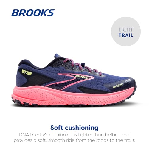 Brooks Women’s Divide 5 GTX Waterproof Trail Running Shoe - Grey Blue/Pink/Lime - 6 Medium