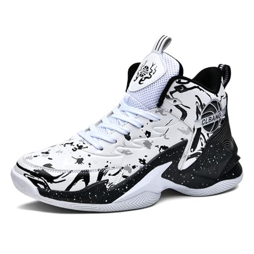 Qiucdzi Men's Basketball Shoes Non-Slip Breathable Outdoor Sneakers Fashion Graffiti Outdoor Sports Training Shoes for Running Walking Black