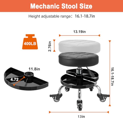 FLOLXNB Garage Mechanic Stool with Storage Tray,Low Height Rolling Shop Stools, Rolling Mechanics Seat Chair Height Adjustable, Rolling Shop Chair, Work Stool Creeper Seat (Style 2)