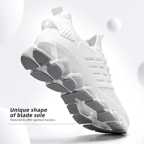 Mens Walking Shoes Slip on Blade Tennis Casual Fashion Trail Running Sneakers Comfort Non Slip Work Sport Athletic Trainers White