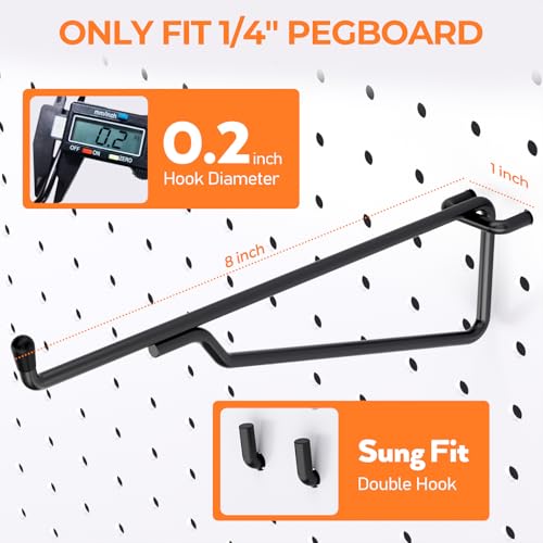 INCLY 8 Pack 8" Pegboard Shelf Hooks, 1/4" Peg Board Organizer Accessory