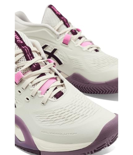 ASICS Women's Gel-Resolution X Clay Tennis Shoes, 9, Soft Oat/Dark Aubergine