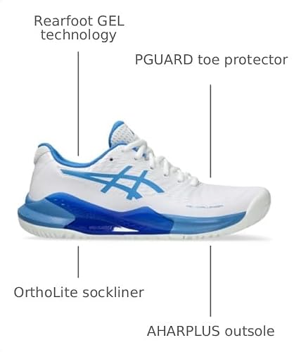 ASICS Women's Gel-Challenger 14 Tennis Shoes, 7.5, White/Blue Coast