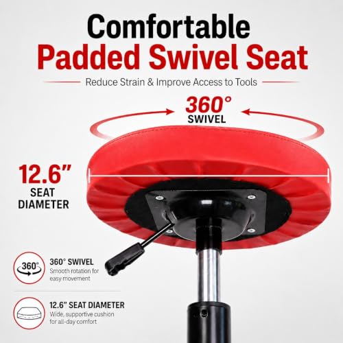 PowerSmart 330 LBS Capacity Roller Seat with Wheels, 360° Rolling Mechanic Stool, 18"-23" Adjustable Height, Tool Tray & Padded Seat for Garage, Workshop & Automotive Repair
