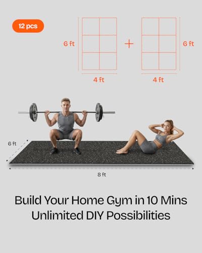 VIVALUZ 0.6" Thick 48 Sq Ft Rubber Top Gym Flooring Mats for Home Gym