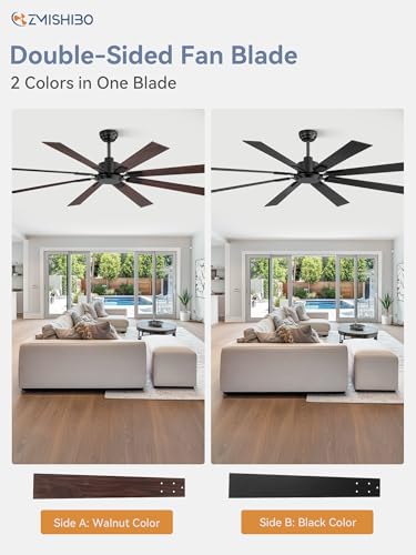 ZMISHIBO 72 Inch Ceiling Fan No Light with Remote Control, 8 Blades