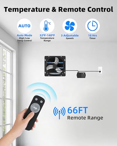 Windigaga 8'' Upgraded Shutter Exhaust Fan with Thermostat & Remote, 760CFM