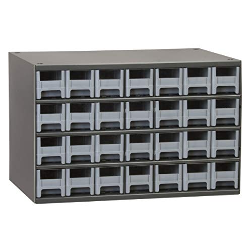 Akro-Mils Steel Garage Storage Cabinet, Small Parts Organizer Metal Cabinet for Hardware, Nails, Screws, Bolts, Nuts, and More, 17" W x 11" D x 11" H, 28-Drawer, Gray Cabinet/Gray Drawers (19228)