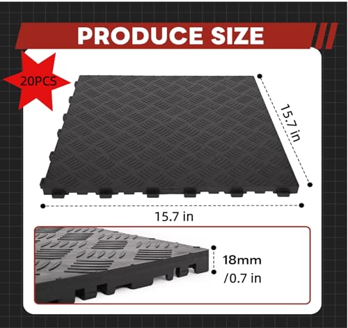 Suuiwau 20 PCS Thickened Garage Floor Tiles 15.7"x15.7"x0.71" Durable Interlocking Flooring Non-Slip Texture GarageDeck Copolymer Modular for Garage, Basement,Repair Shops,34 sq ft