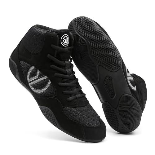 Men's Wrestling Shoes with Lightweight,Sdtdid Boxing Shoes Made of Micro Suede for Gym,Powerlifting,Bodybuilding,Training Etc. Black