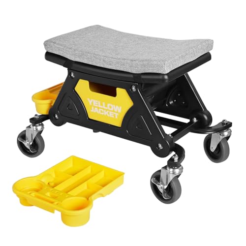 YELLOW JACKET Rolling Mechanic Seat with Drawer & Trays, 300lb, Garage Shop