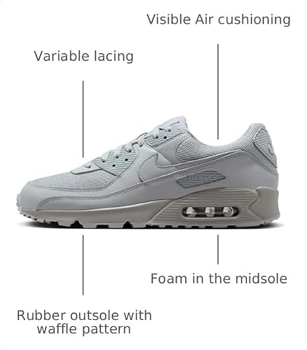 Nike Air Max 90, Men's Running Shoes, Wolf Grey Wolf Grey Wolf Grey Black, 11 US