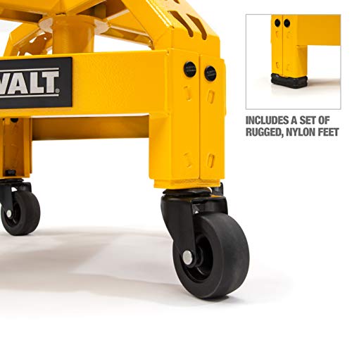 DEWALT Heavy Duty Adjustable Rolling Shop Stool, 360-degree Swivel Industrial Garage Stool with Padded Seat, Storage Shelf, Removable Wheels